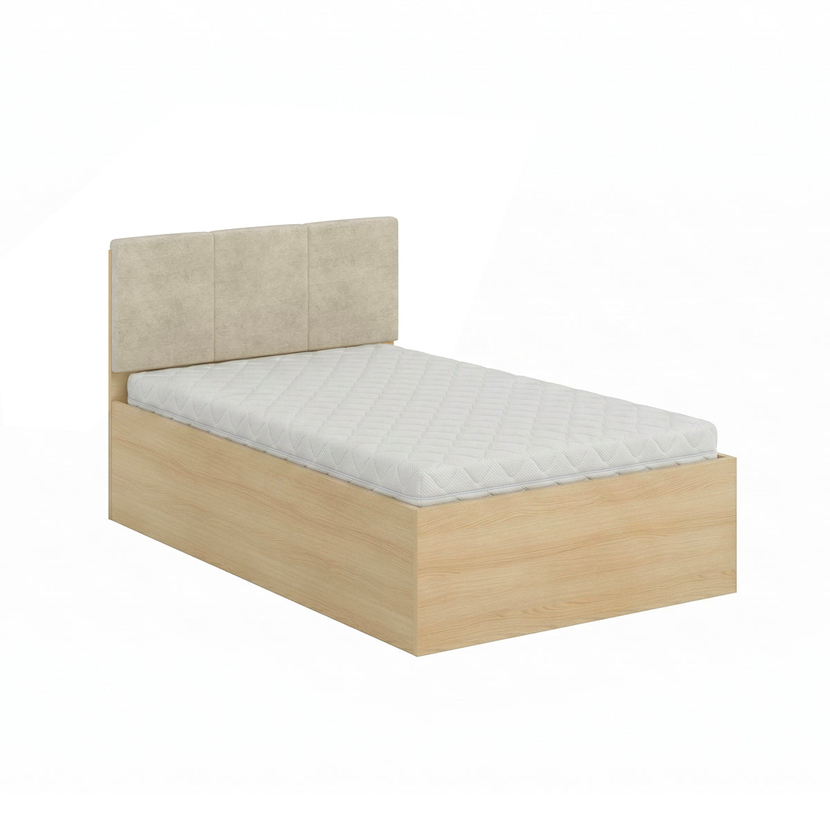 Lit coffre 120x200 sommier et LED inclus Téana Bois et Beige