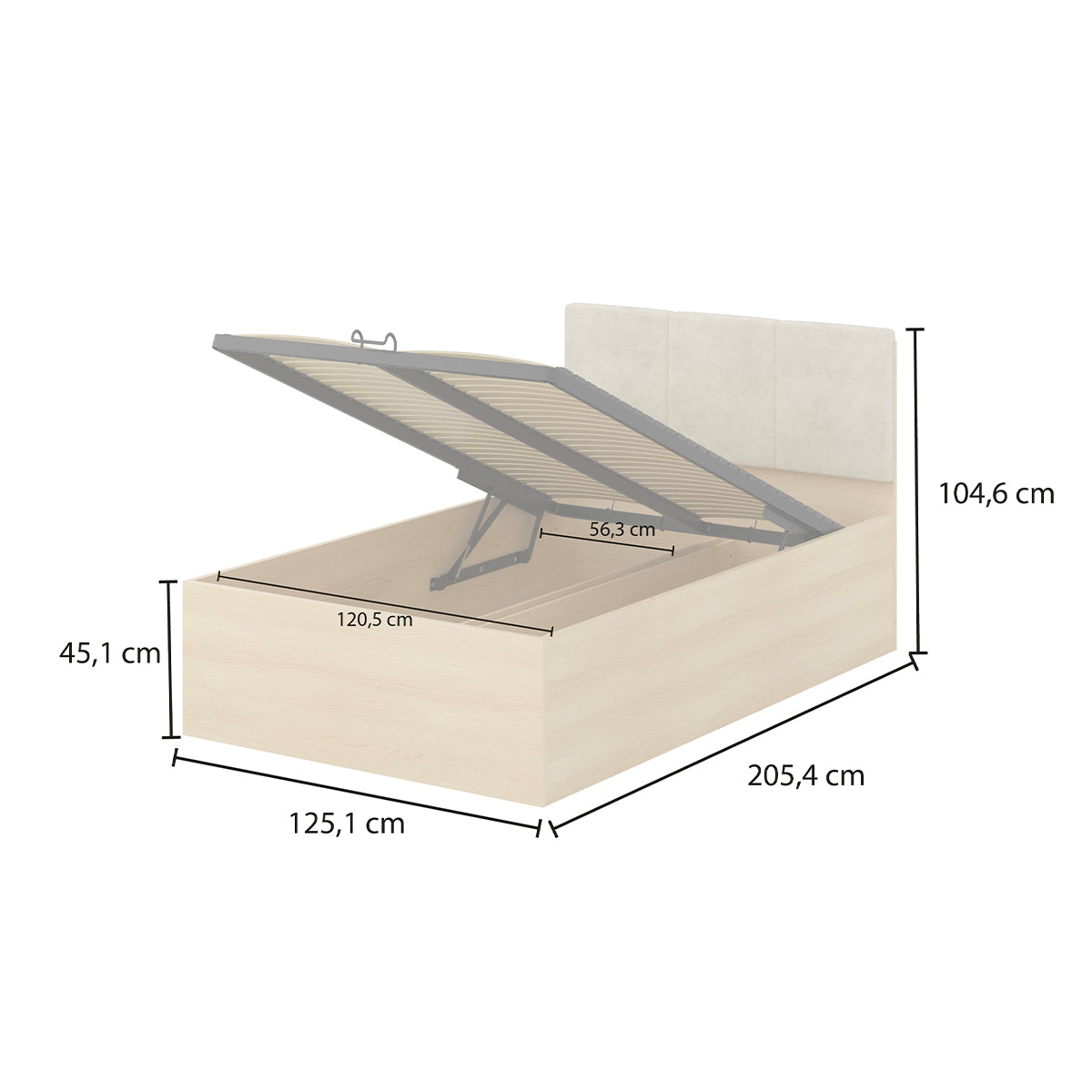 Lit coffre 120x200 sommier et LED inclus Téana Bois et Beige - vue 9