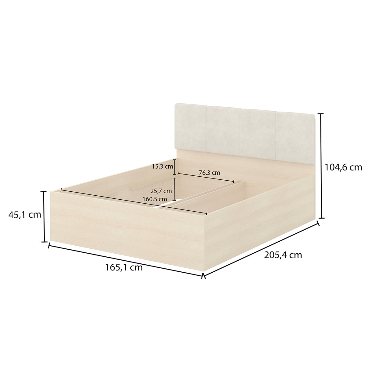 Lit 160x200 sommier et LED inclus Téana Bois et Beige - vue 7
