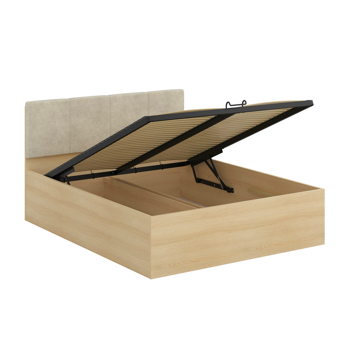 Lit coffre 160x200 sommier et LED inclus Téana Bois et Beige - vue 3