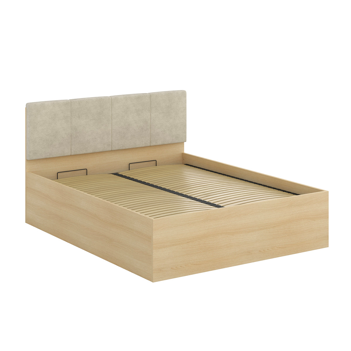 Lit coffre 160x200 sommier et LED inclus Téana Bois et Beige - vue 4
