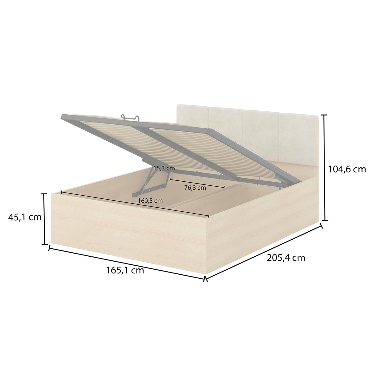 Lit coffre 160x200 sommier et LED inclus Téana Bois et Beige - vue 9