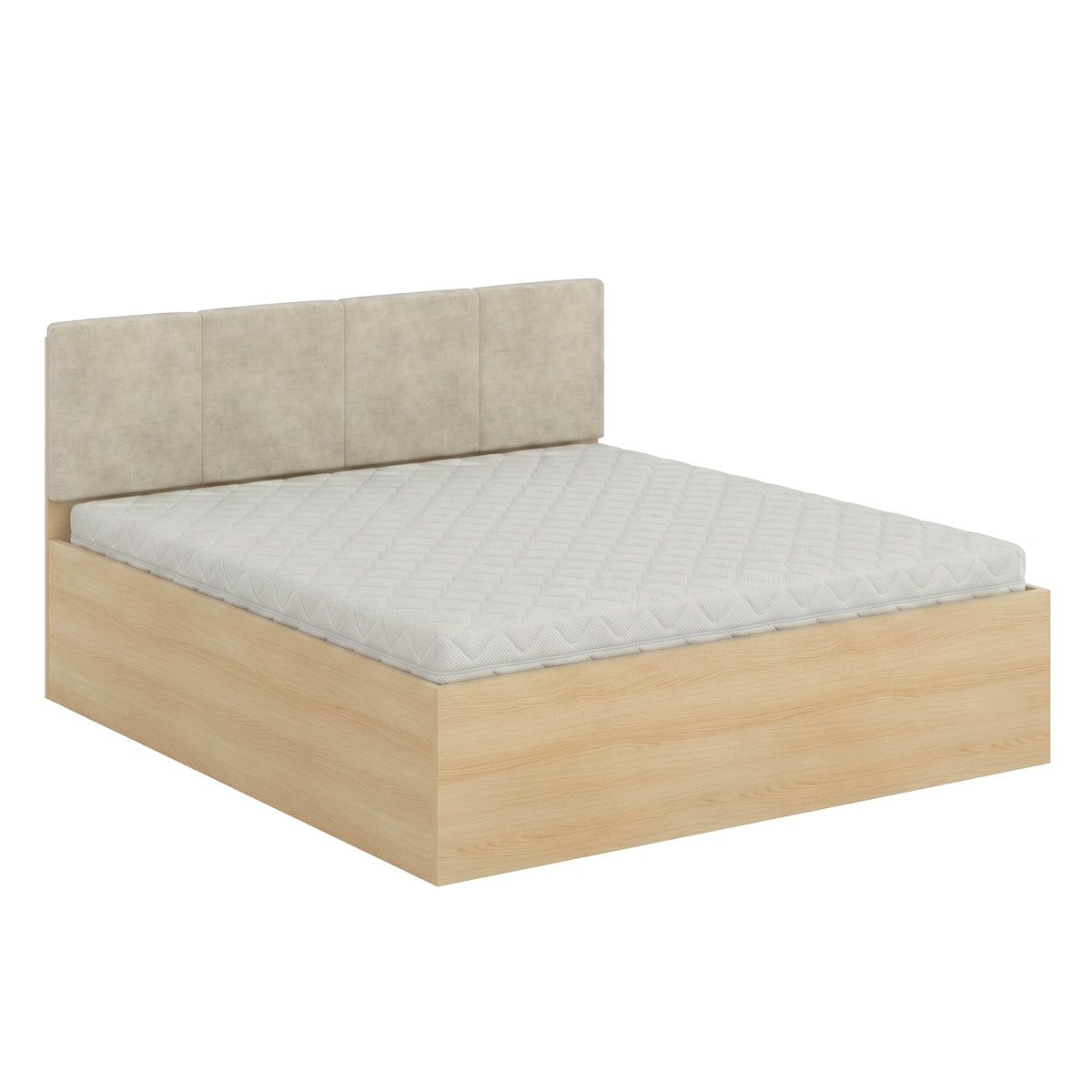 Lit 180x200 sommier et LED inclus Téana Bois et Beige