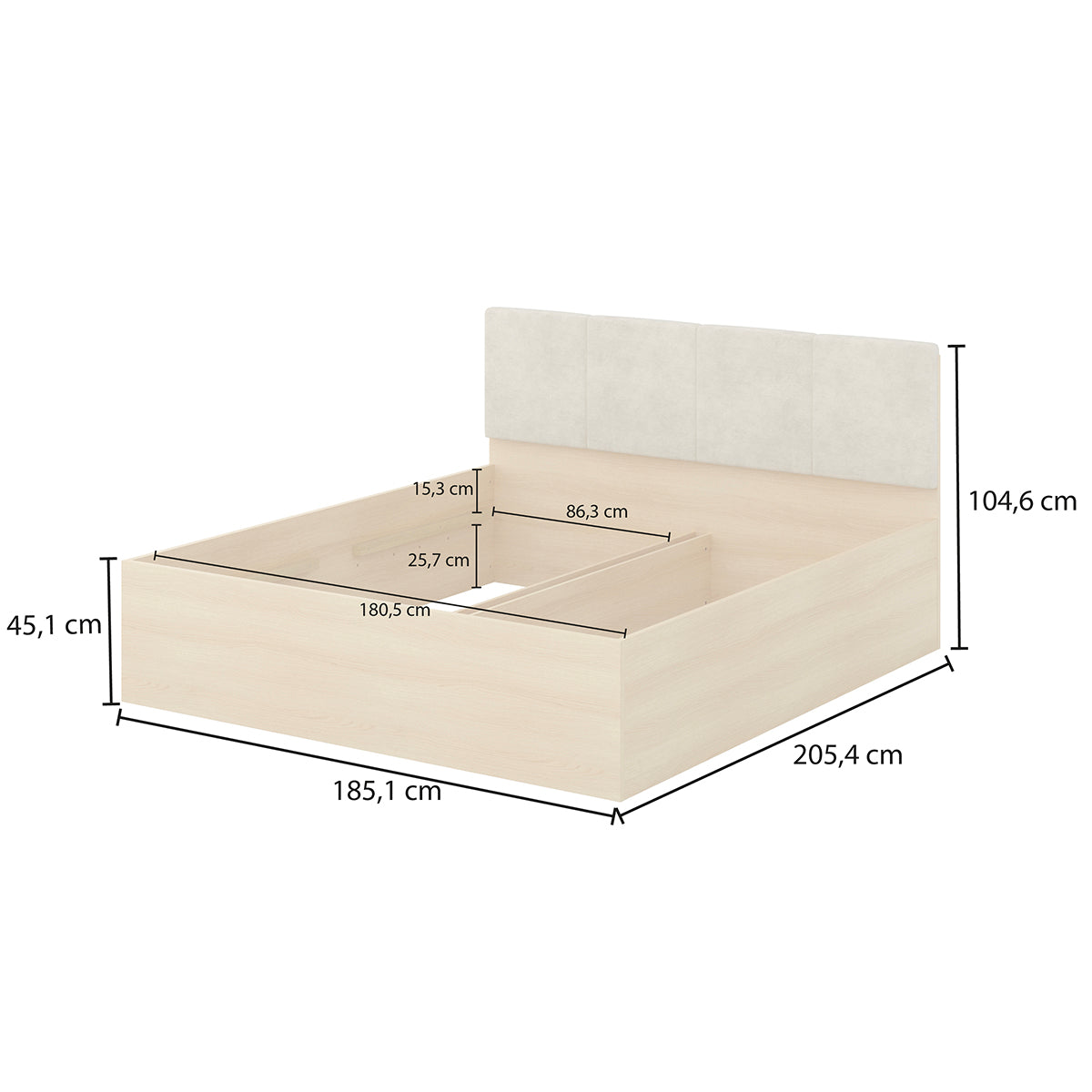 Lit 180x200 sommier et LED inclus Téana Bois et Beige - vue 7