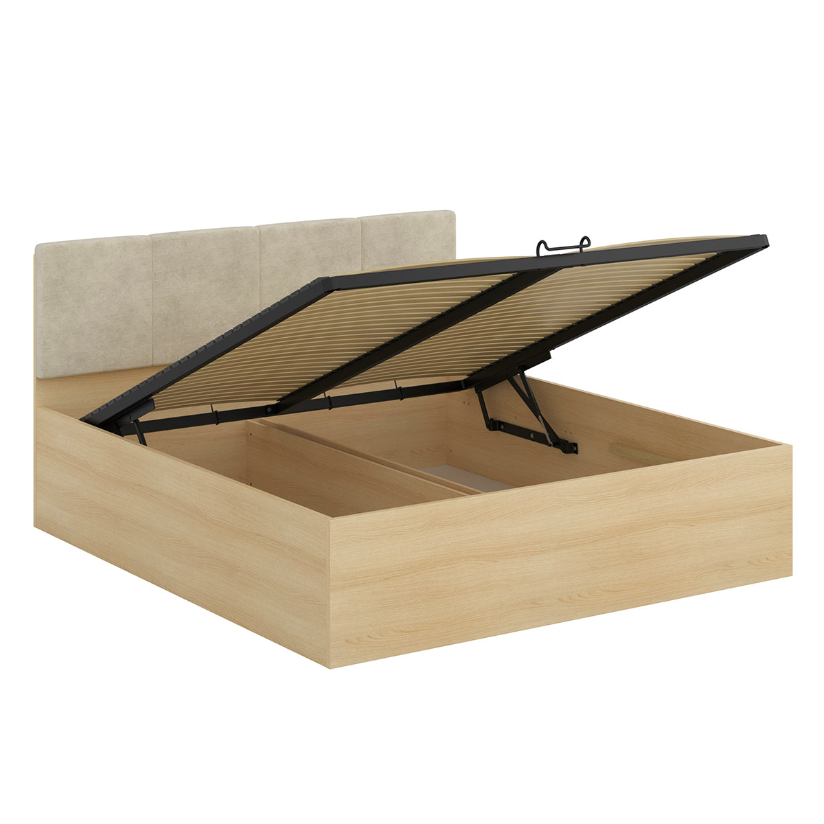 Lit coffre 180x200 sommier et LED inclus Téana Bois et Beige - vue 3