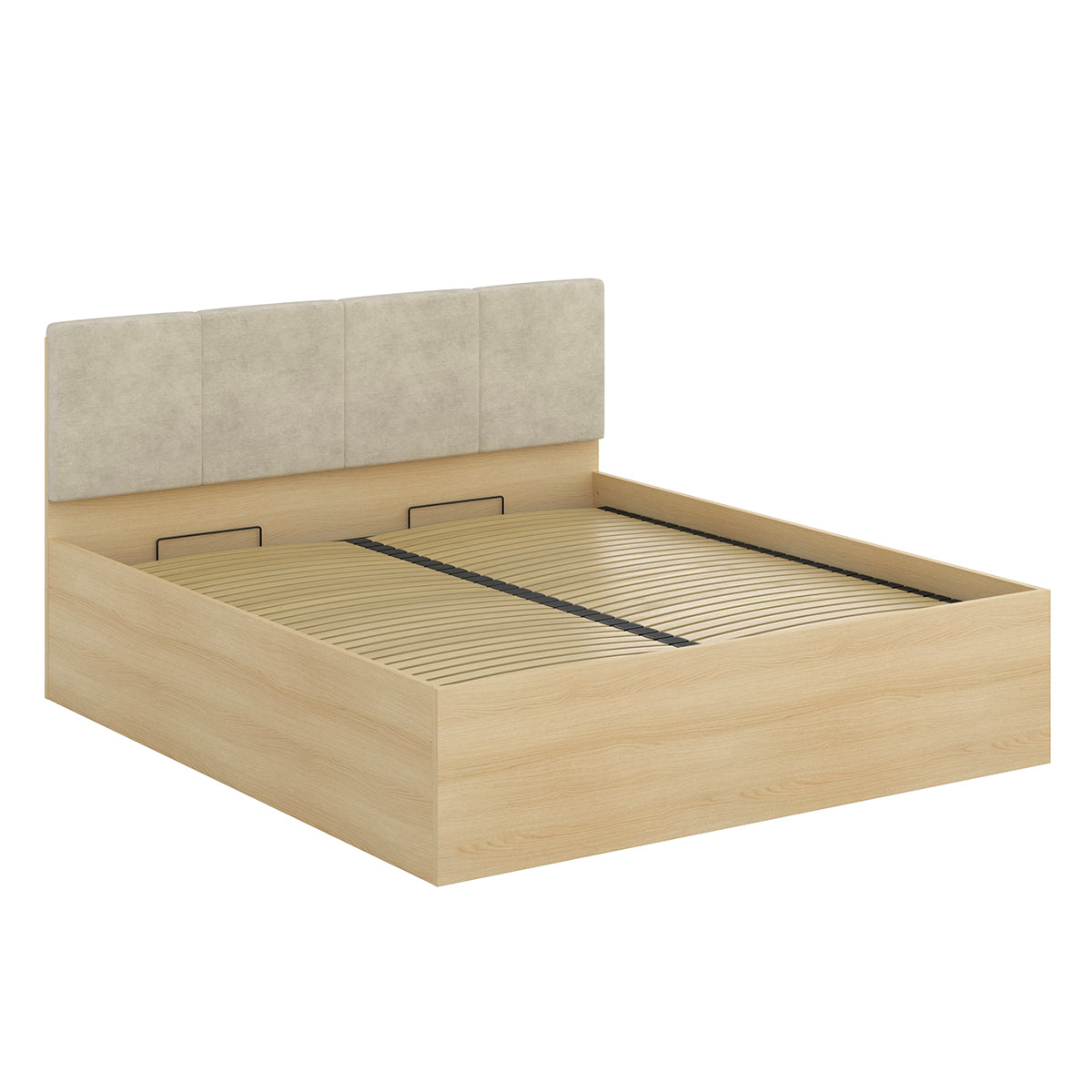 Lit coffre 180x200 sommier et LED inclus Téana Bois et Beige - vue 4