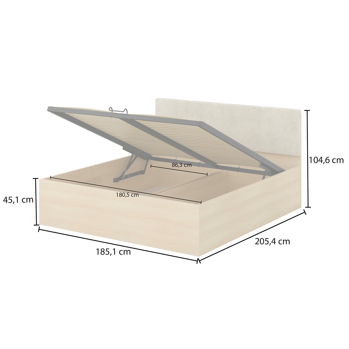 Lit coffre 180x200 sommier et LED inclus Téana Bois et Beige - vue 9