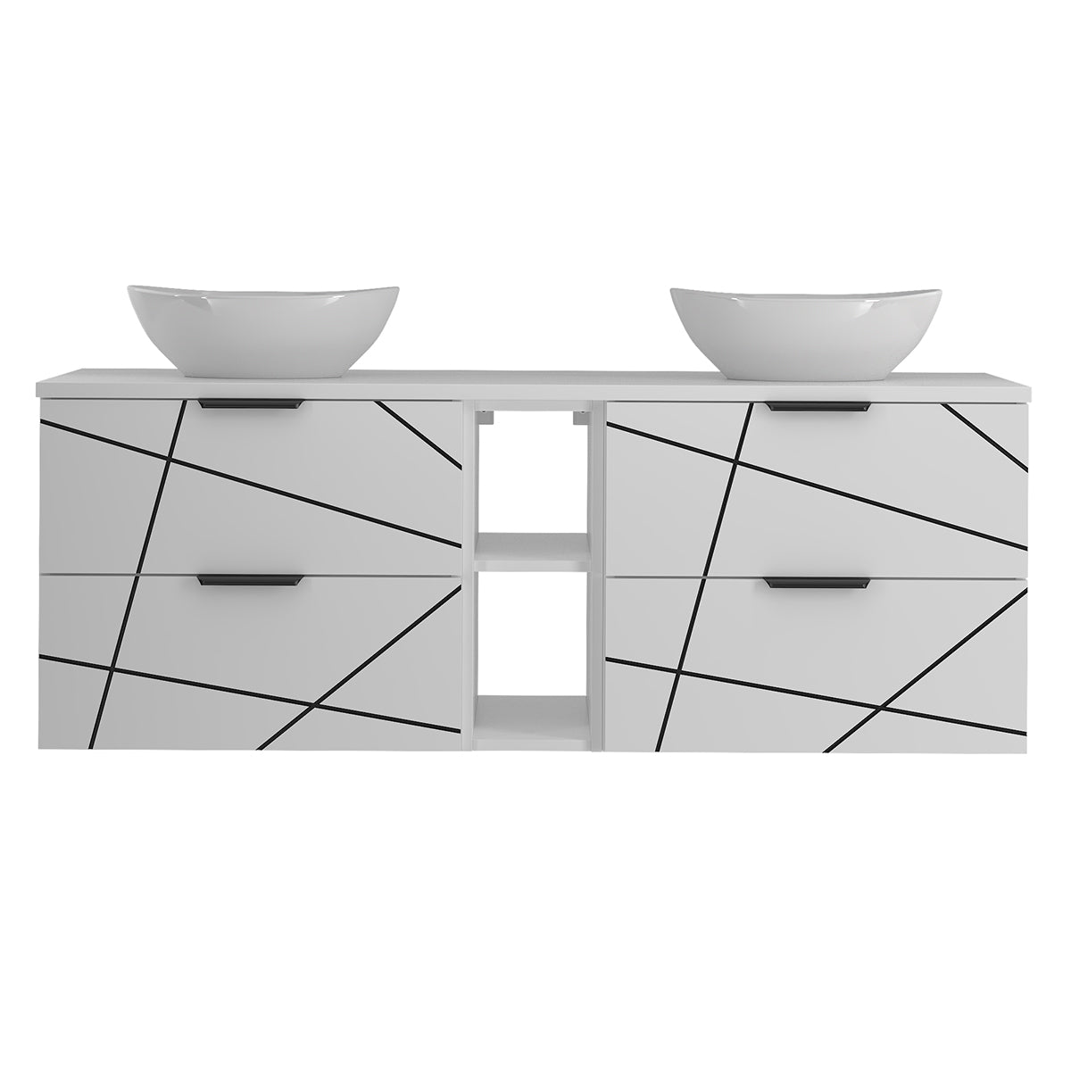 Meuble double vasque 140cm 2 niches Teren Blanc - vue 3