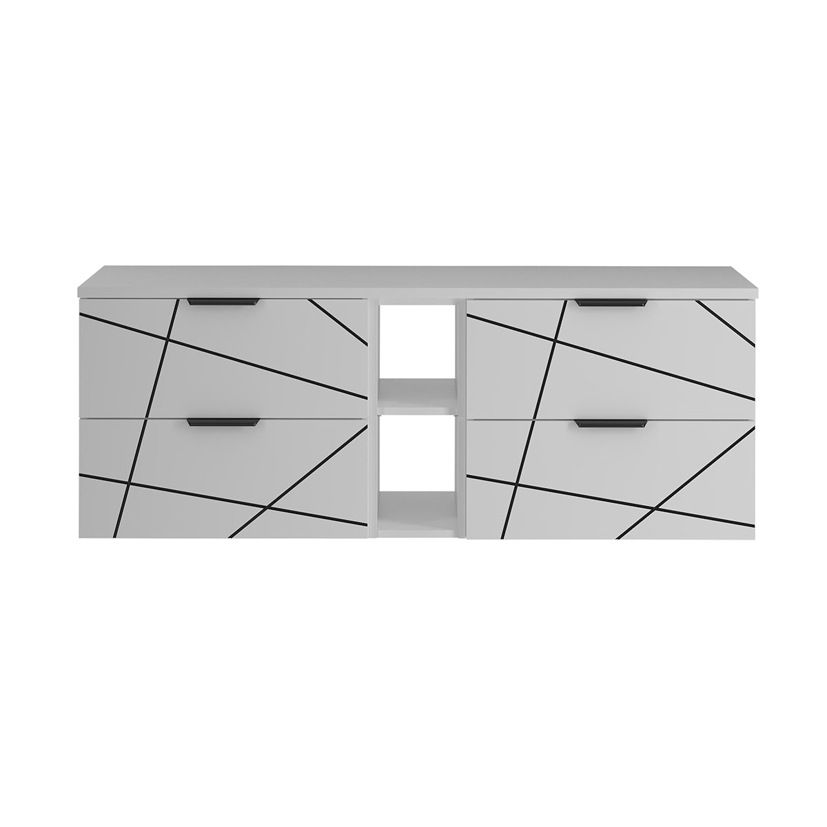 Meuble sous-vasque 140cm 2 niches plan de toilette Teren Blanc - vue 3