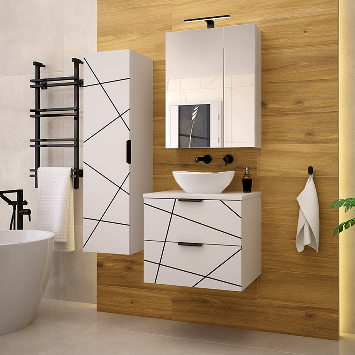 Meuble simple vasque 60cm Teren Blanc - vue 5