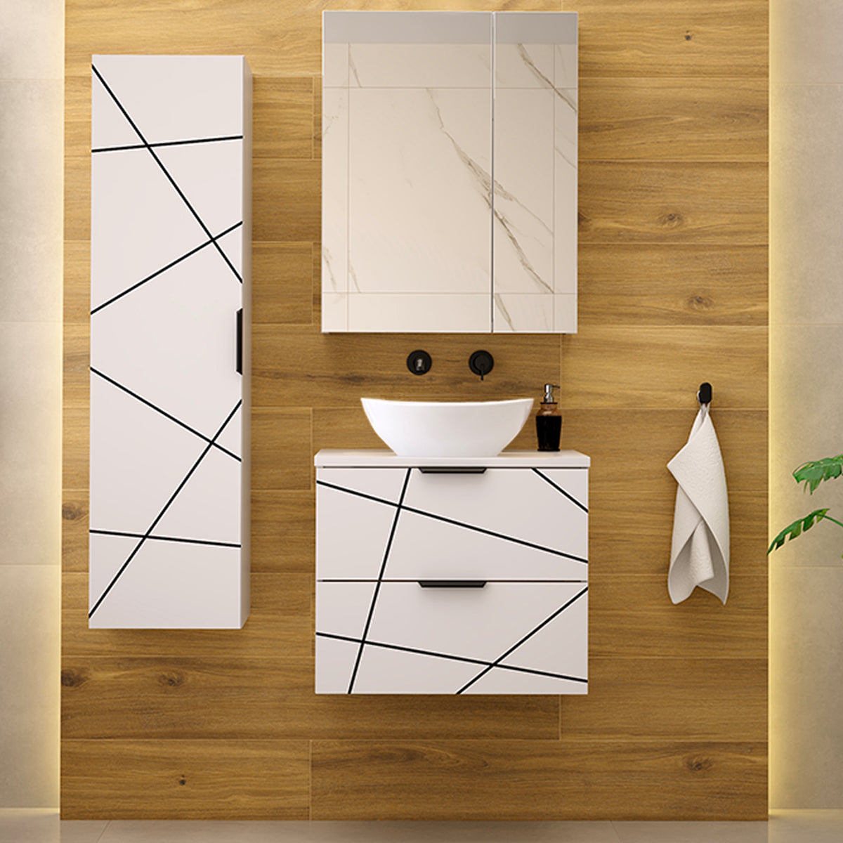 Meuble simple vasque 60cm Teren Blanc - vue 6