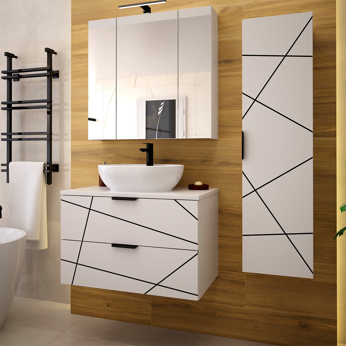 Meuble simple vasque 80cm Teren Blanc - vue 5