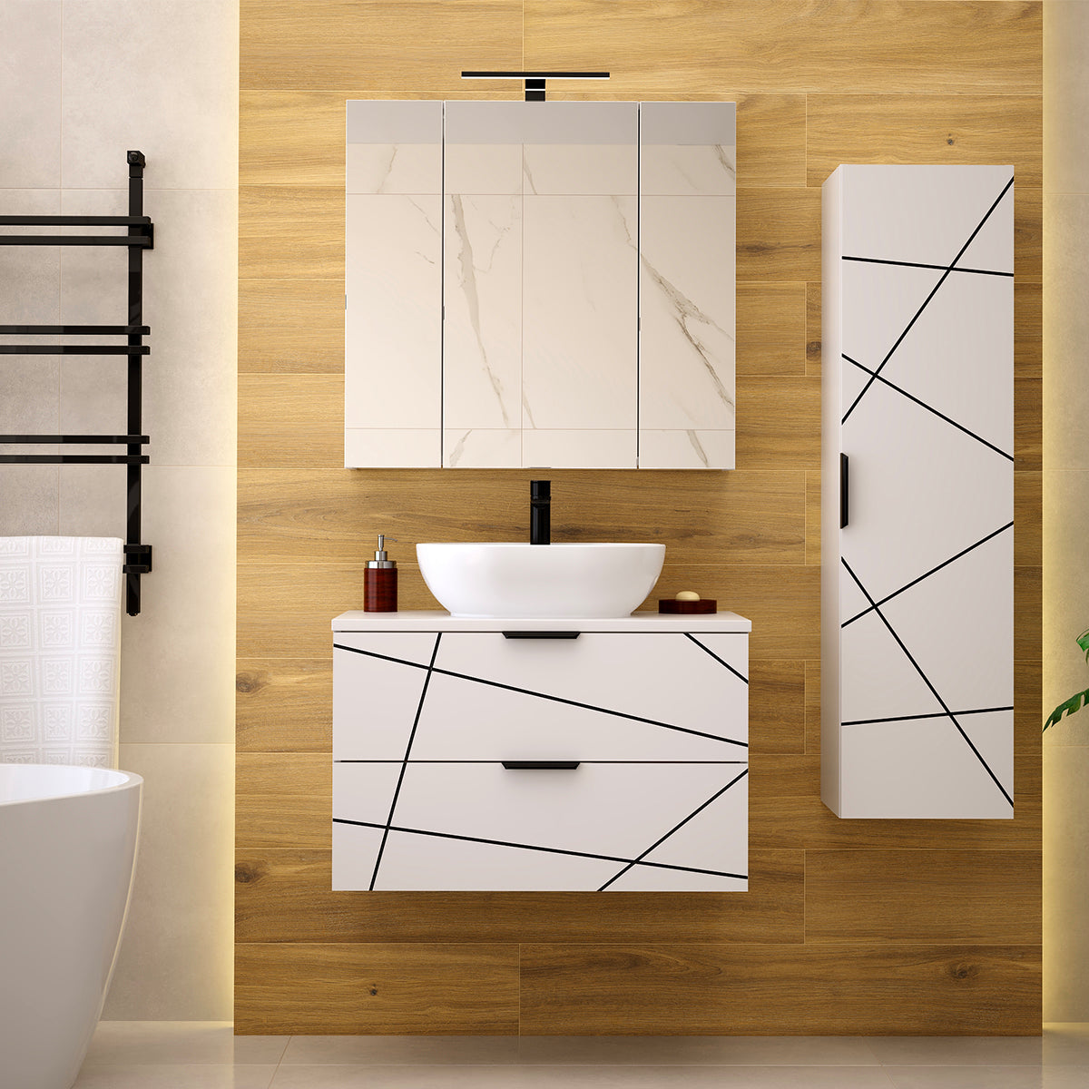 Meuble simple vasque 80cm Teren Blanc - vue 6