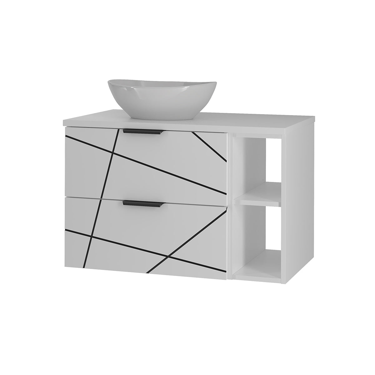 Meuble simple vasque 80cm 2 niches Teren Blanc
