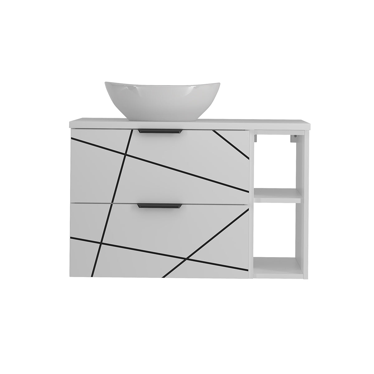 Meuble simple vasque 80cm 2 niches Teren Blanc - vue 3