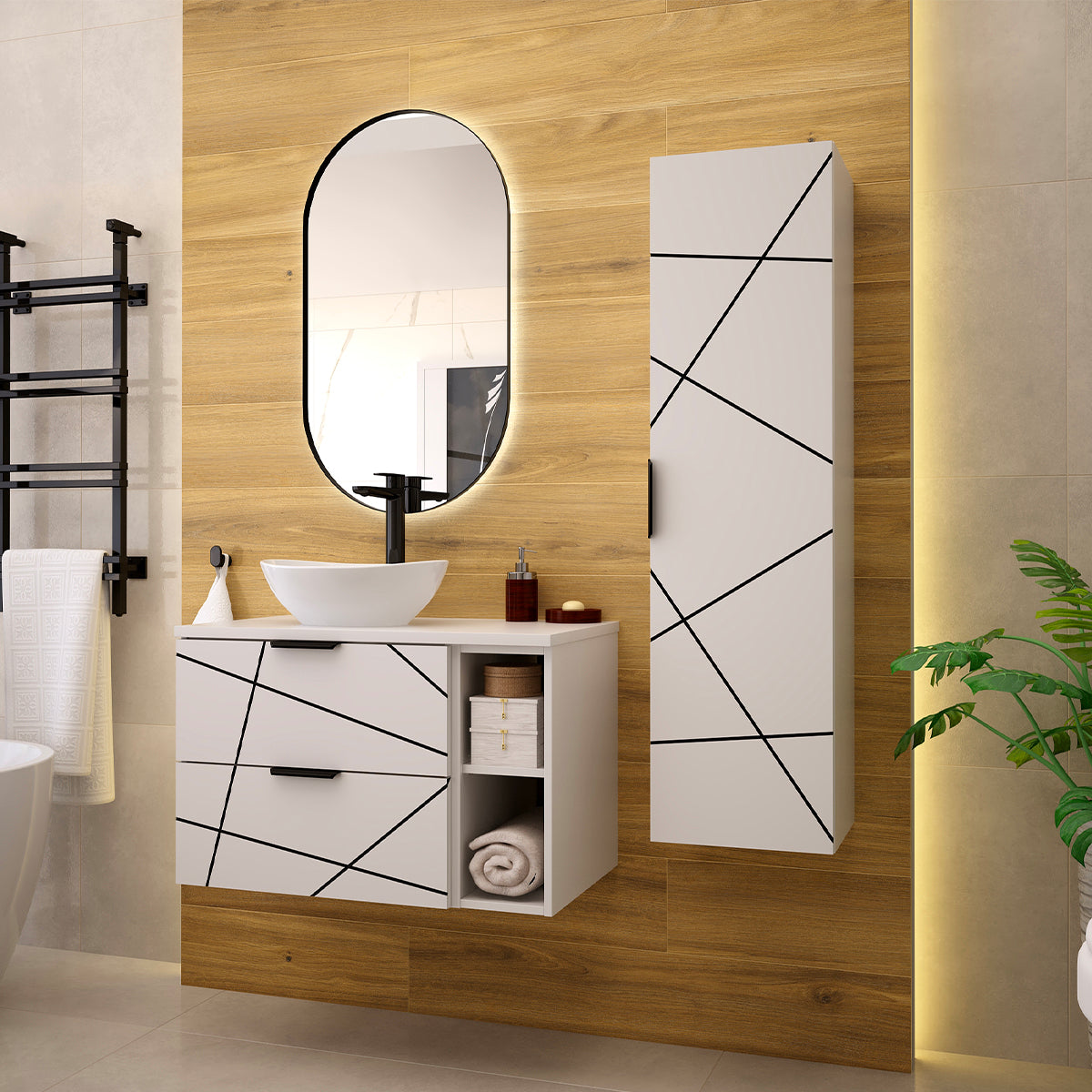 Meuble simple vasque 80cm 2 niches Teren Blanc - vue 5