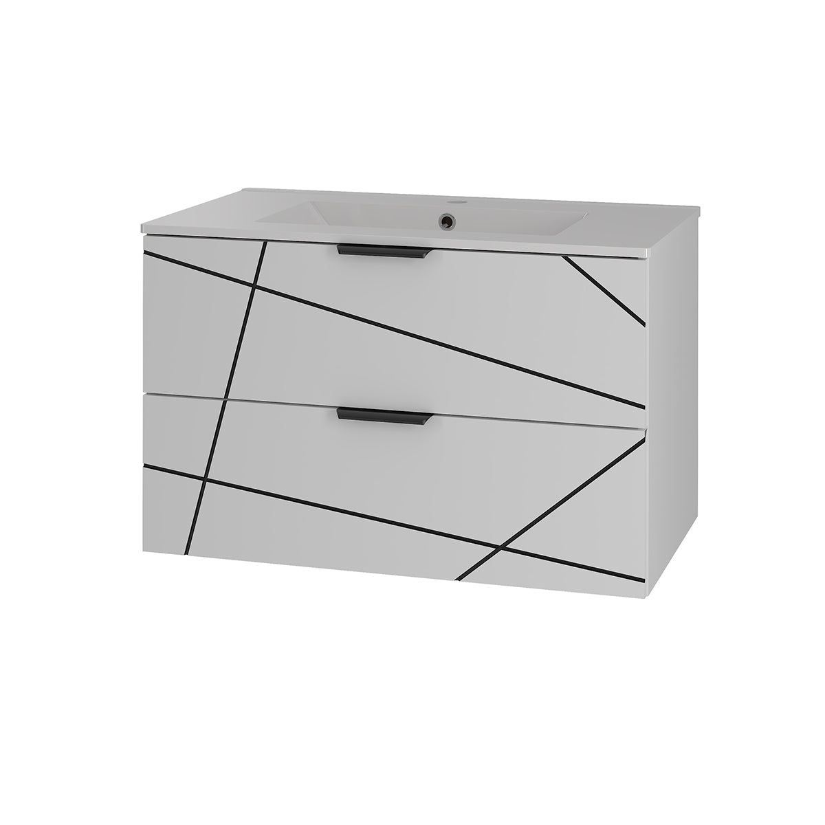 Ensemble meuble simple vasque encastrée 80cm et colonne Teren Blanc - vue 3