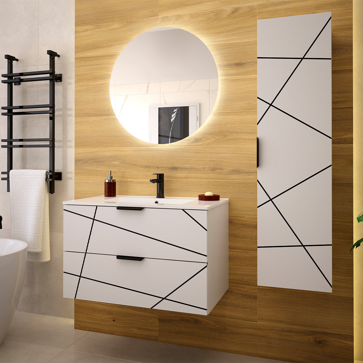 Meuble simple vasque encastrée 80cm Teren Blanc - vue 5