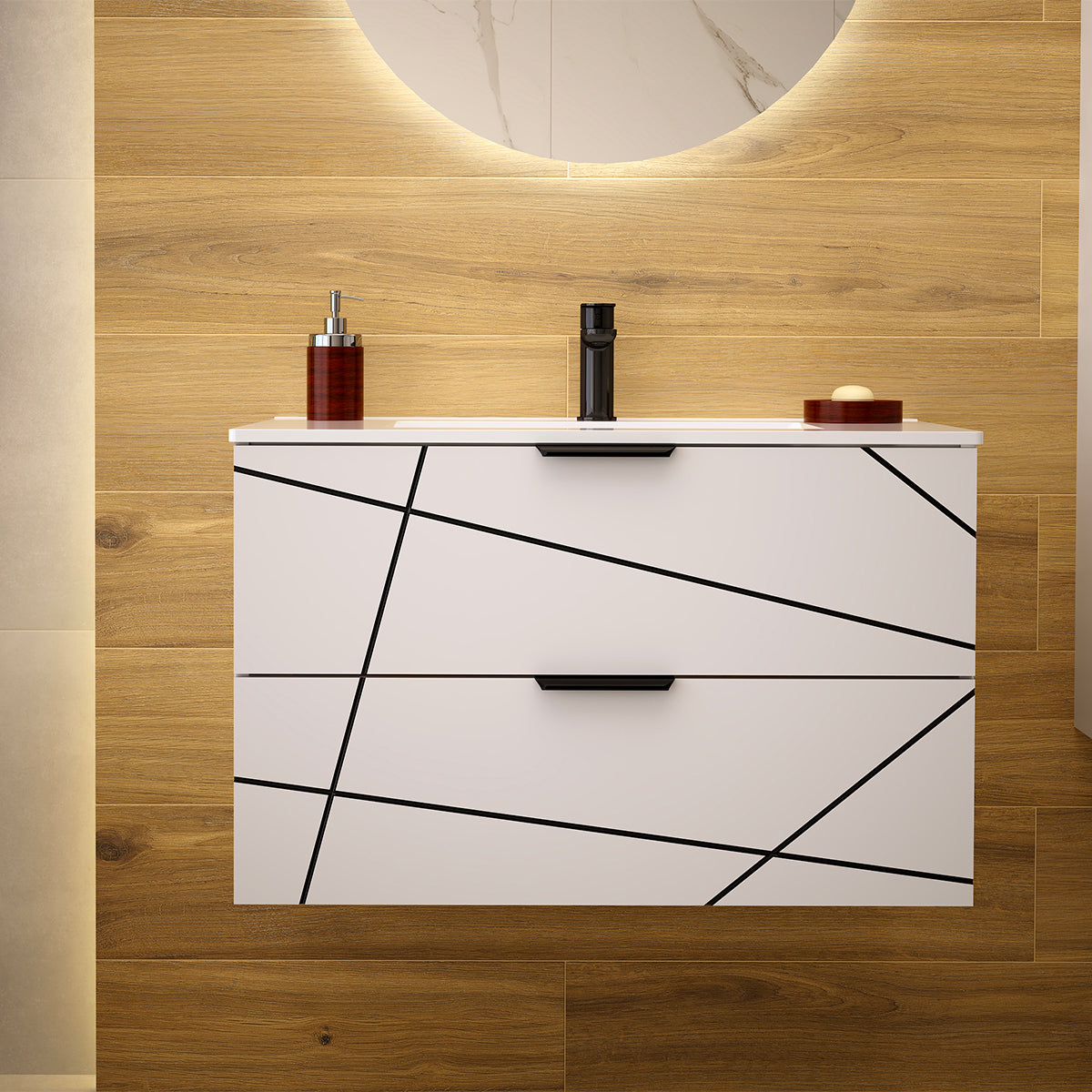 Meuble simple vasque encastrée 80cm Teren Blanc - vue 7