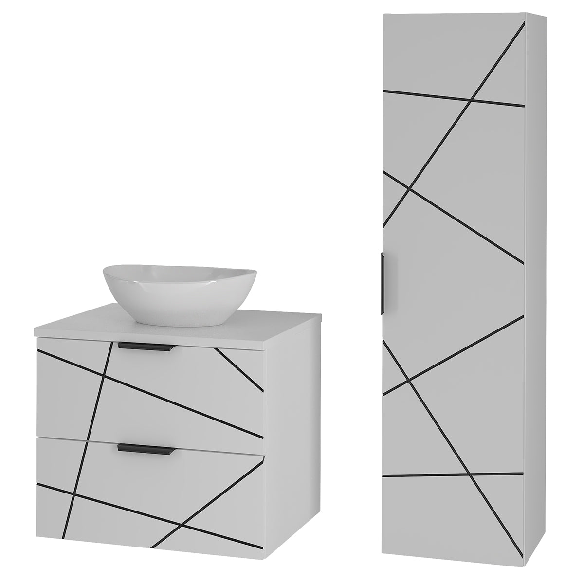 Ensemble meuble simple vasque 60cm et colonne Teren Blanc - vue 2