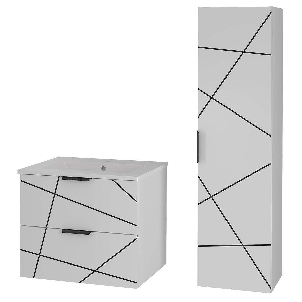 Ensemble meuble simple vasque encastrée 60cm et colonne Teren Blanc - vue 2