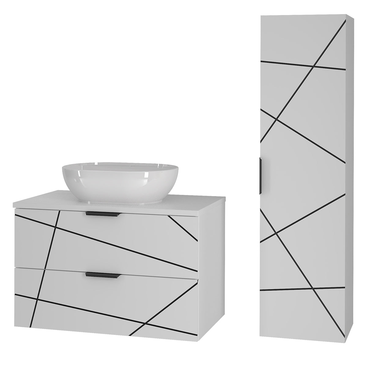 Ensemble meuble simple vasque 80cm et colonne Teren Blanc - vue 2
