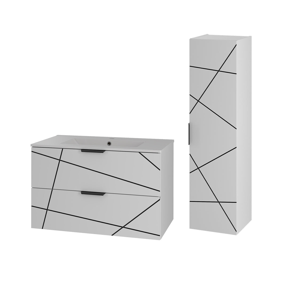 Ensemble meuble simple vasque encastrée 80cm et colonne Teren Blanc - vue 2