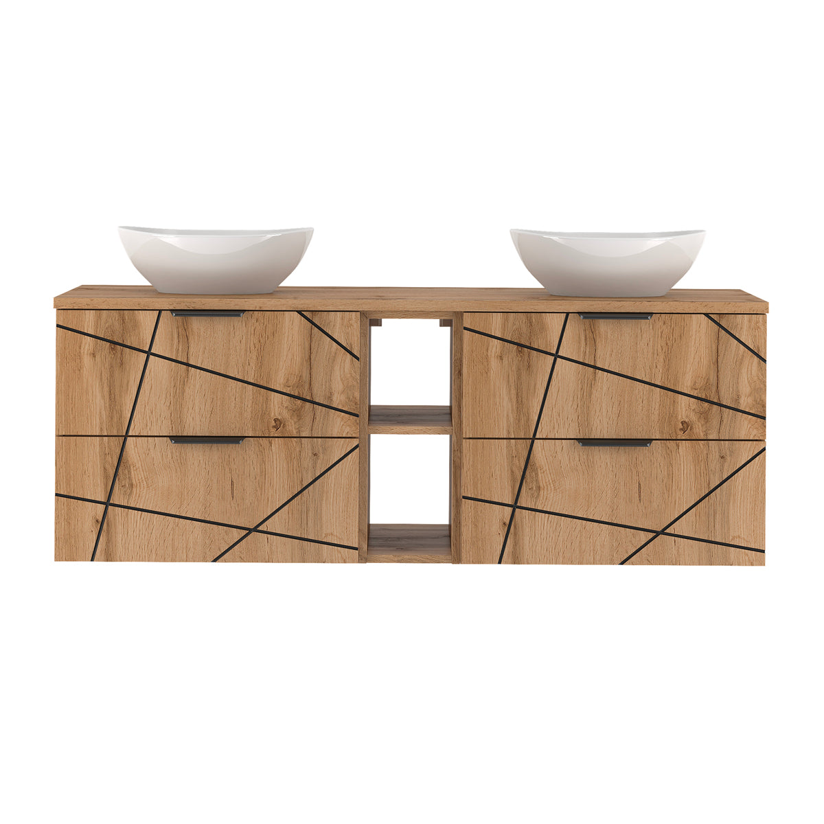 Meuble double vasque 140cm 2 niches Teren Bois - vue 2