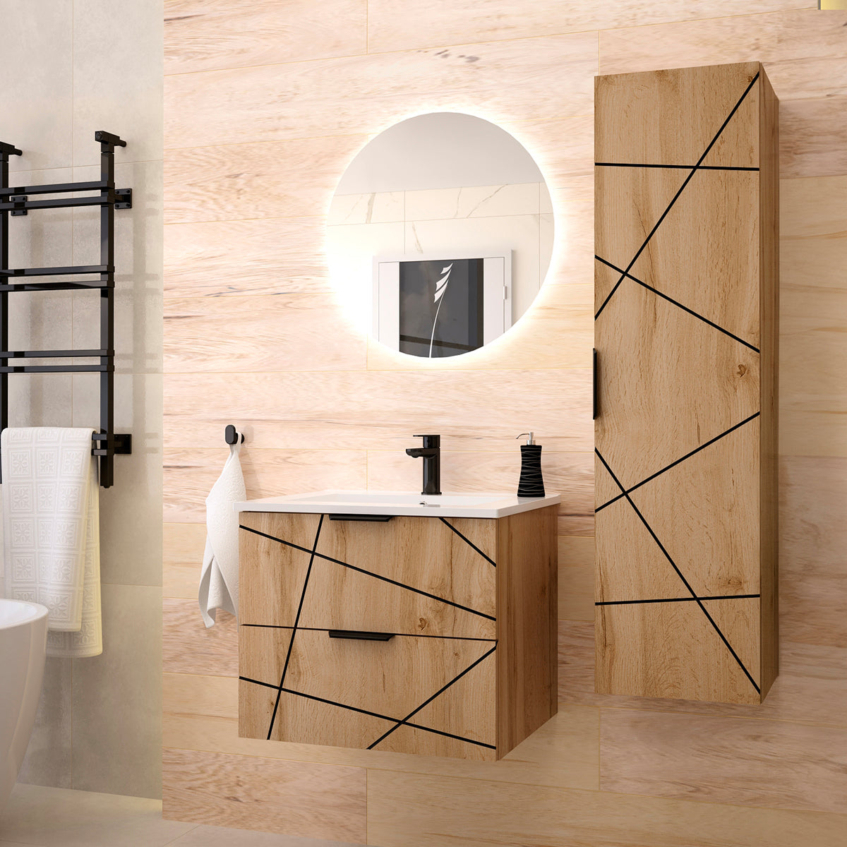 Meuble sous-vasque 60cm plan de toilette Teren Bois - vue 5