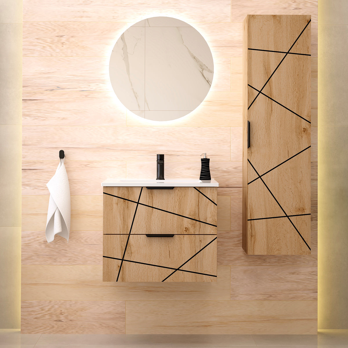 Meuble simple vasque encastrée 60cm Teren Bois - vue 6