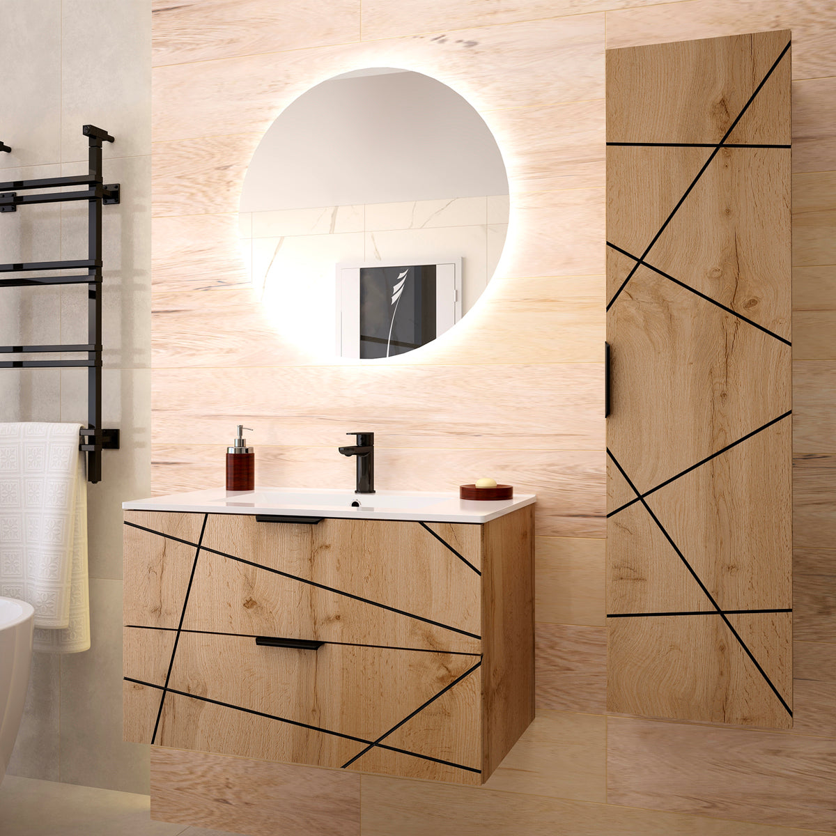 Meuble sous-vasque 80cm plan de toilette Teren Bois - vue 5