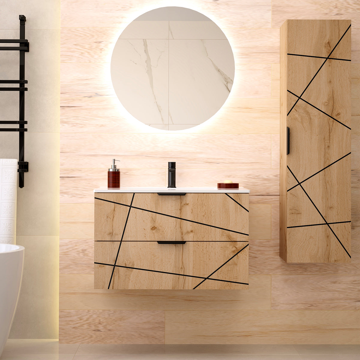 Meuble simple vasque encastrée 80cm Teren Bois - vue 6