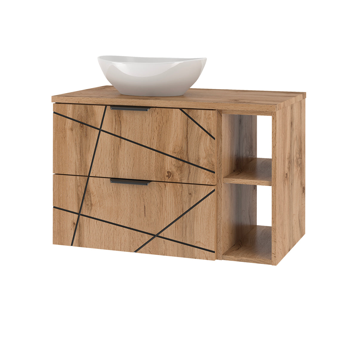 Meuble simple vasque 80cm 2 niches Teren Bois