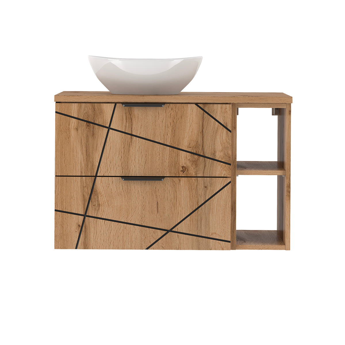 Meuble simple vasque 80cm 2 niches Teren Bois - vue 2