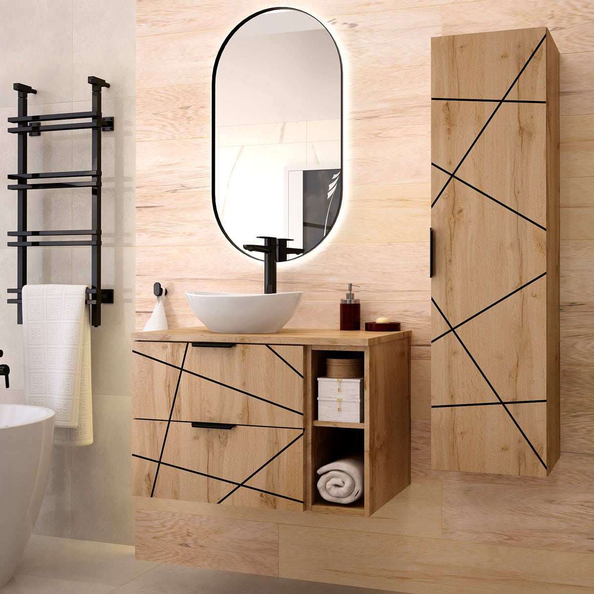 Meuble simple vasque 80cm 2 niches Teren Bois - vue 5
