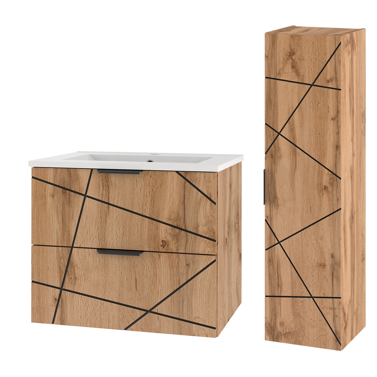 Ensemble meuble simple vasque encastrée 60cm et colonne Teren Bois - vue 2