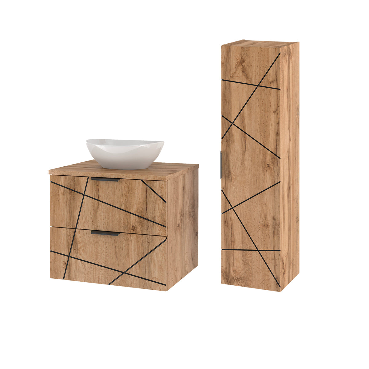 Ensemble meuble simple vasque 60cm et colonne Teren Bois - vue 2