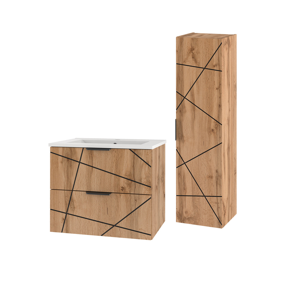 Ensemble meuble simple vasque encastrée 80cm et colonne Teren Bois - vue 2