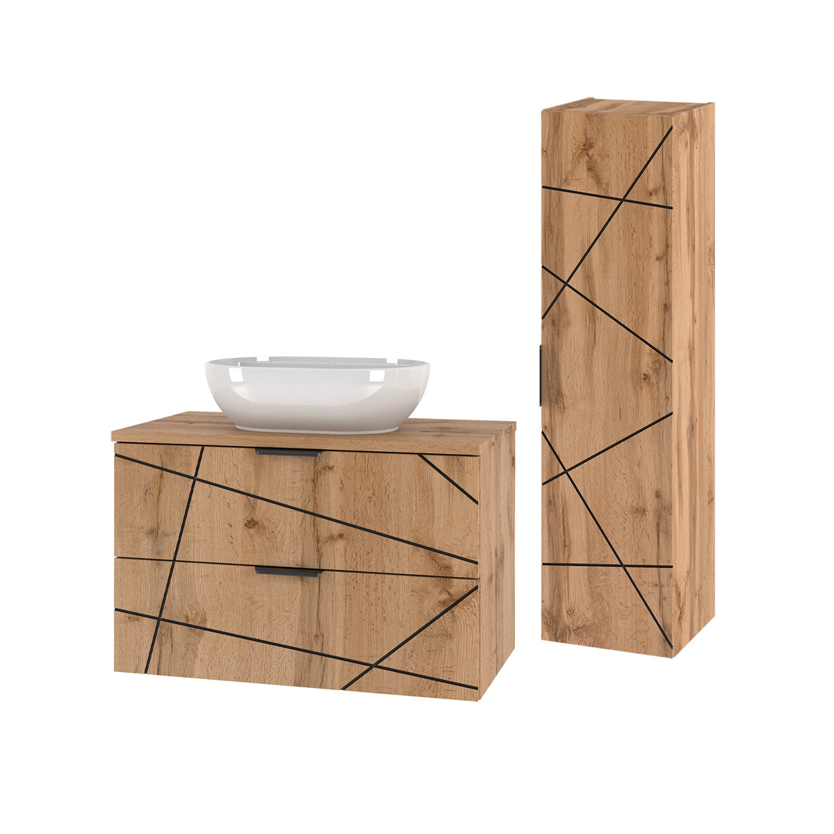 Ensemble meuble simple vasque 80cm et colonne Teren Bois - vue 2