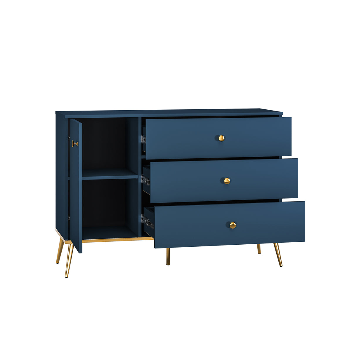Buffet 1 porte 3 tiroirs Thalia Bleu - vue 2