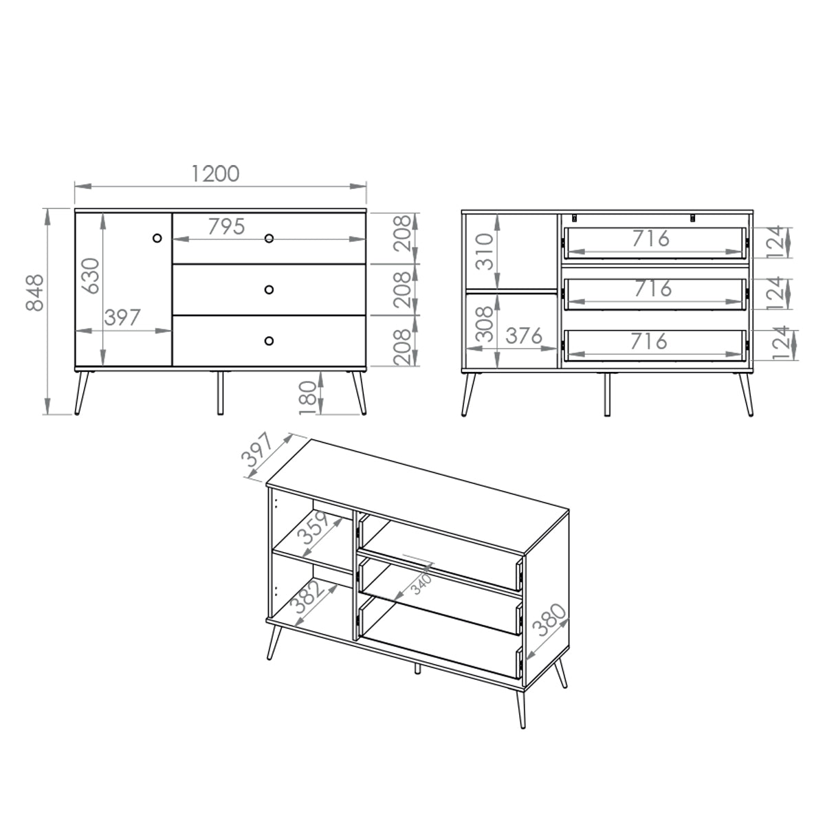 Buffet 1 porte 3 tiroirs Thalia Bleu - vue 5