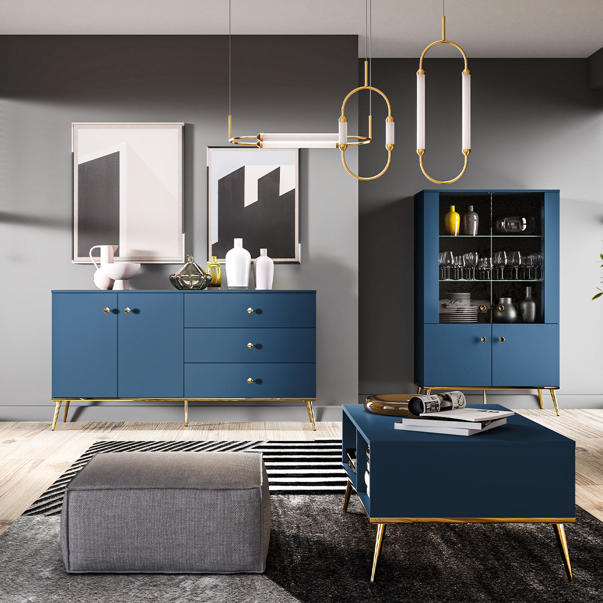 Buffet 2 portes 3 tiroirs Thalia Bleu - vue 5