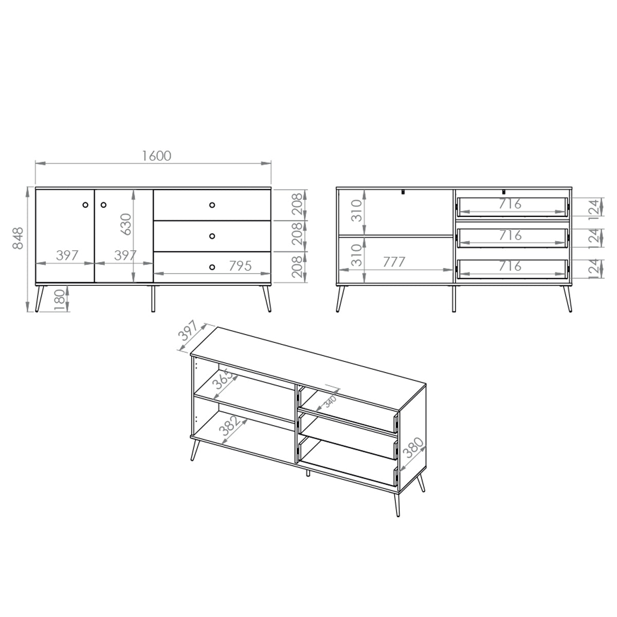 Buffet 2 portes 3 tiroirs Thalia Bleu - vue 6
