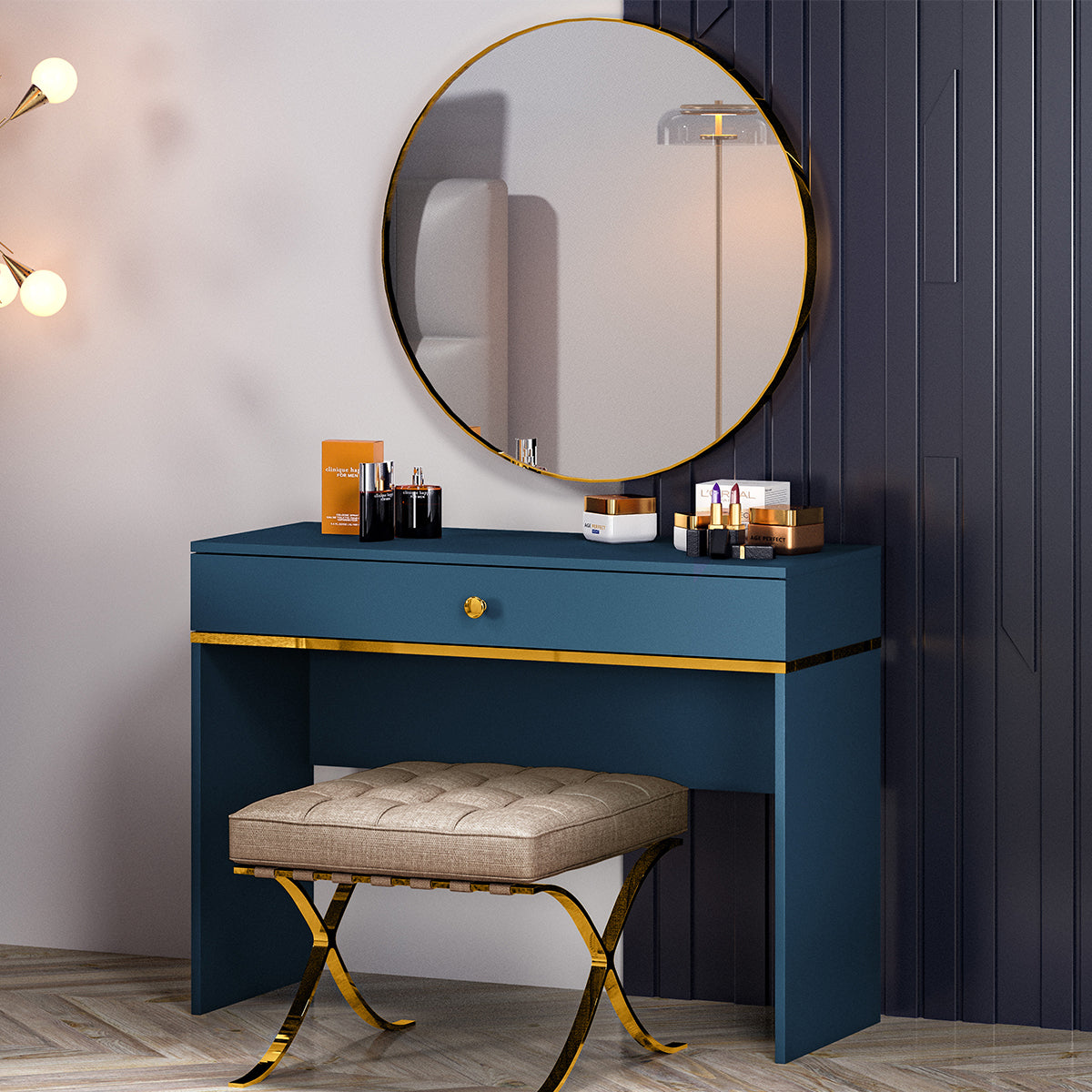 Console Coiffeuse 1 tiroir Thalia Bleu - vue 3