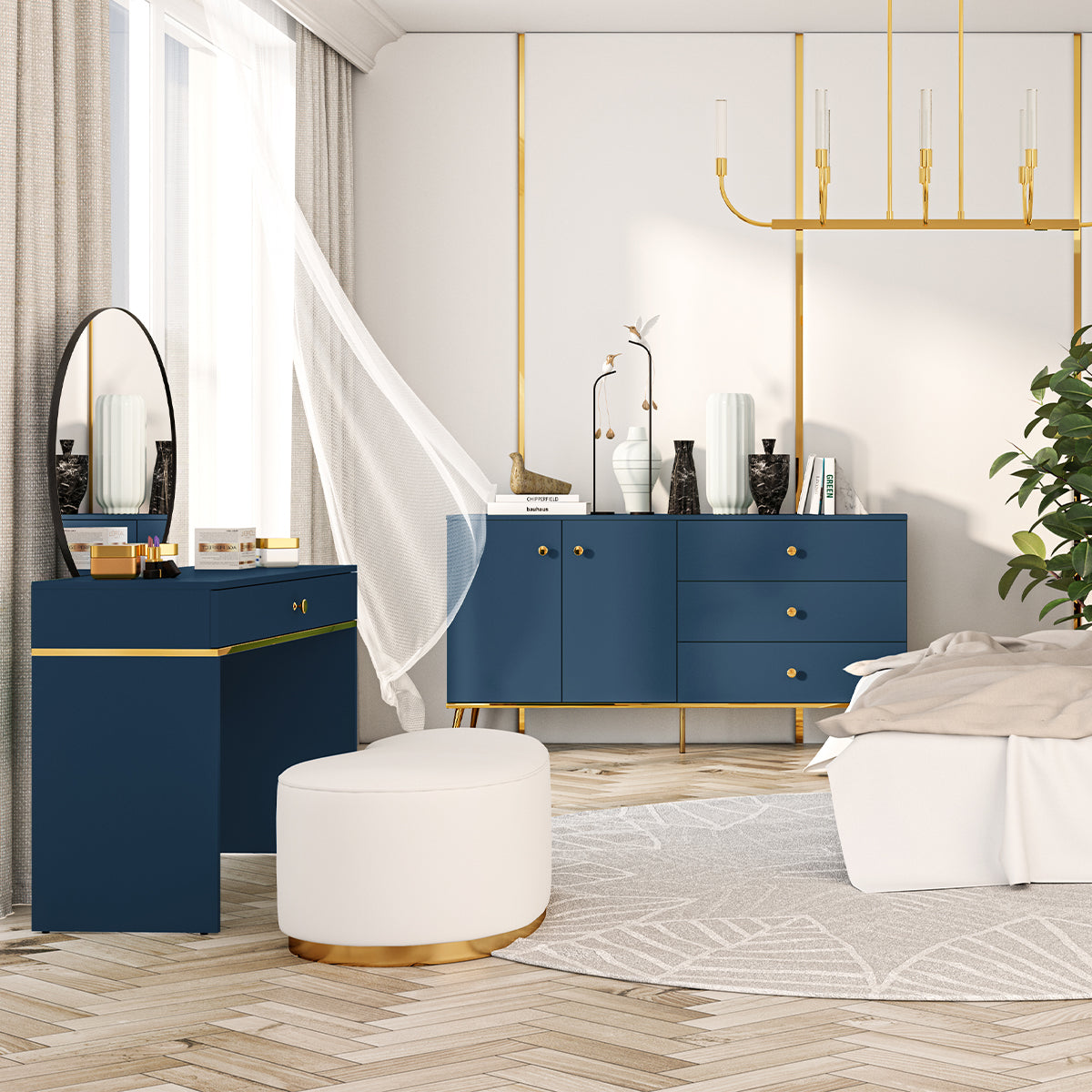 Console Coiffeuse 1 tiroir Thalia Bleu - vue 5