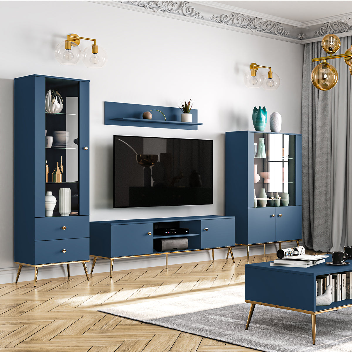 Meuble TV 2 portes 160 cm Thalia Bleu - vue 5