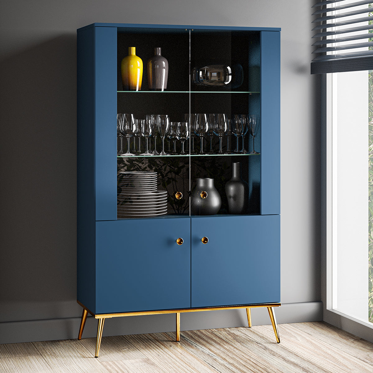Vaisselier 4 portes Thalia Bleu - vue 4