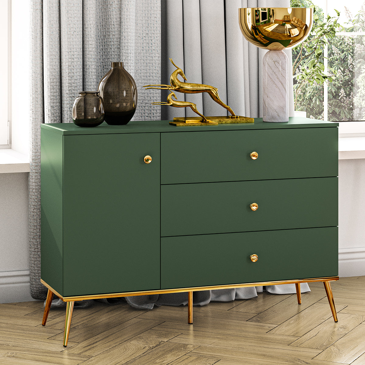 Buffet 1 porte 3 tiroirs Thalia Vert - vue 3