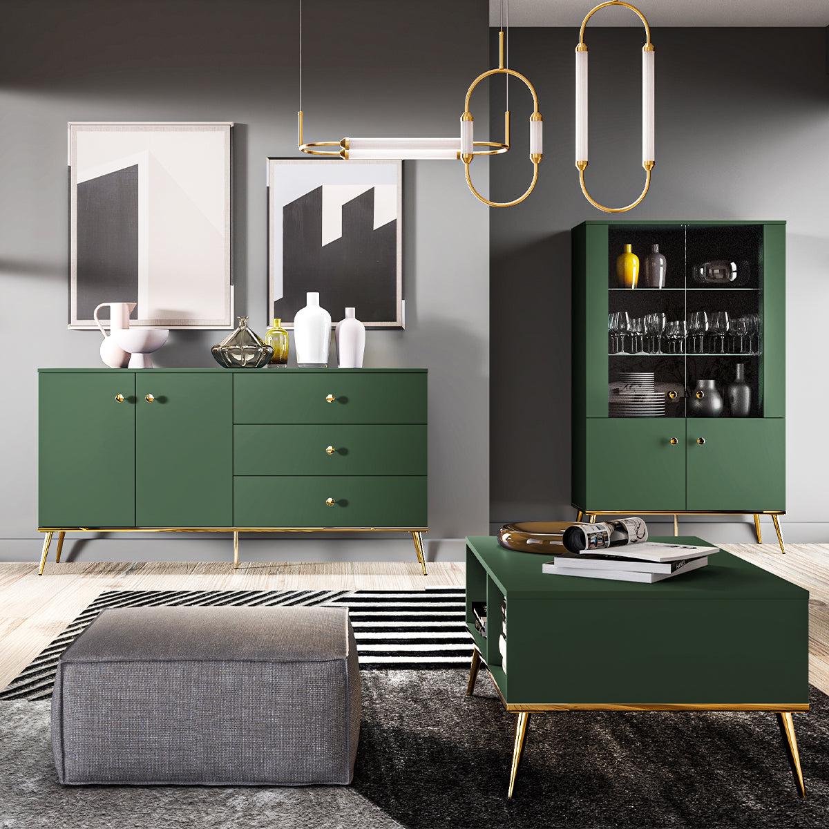 Buffet 2 portes 3 tiroirs Thalia Vert - vue 4