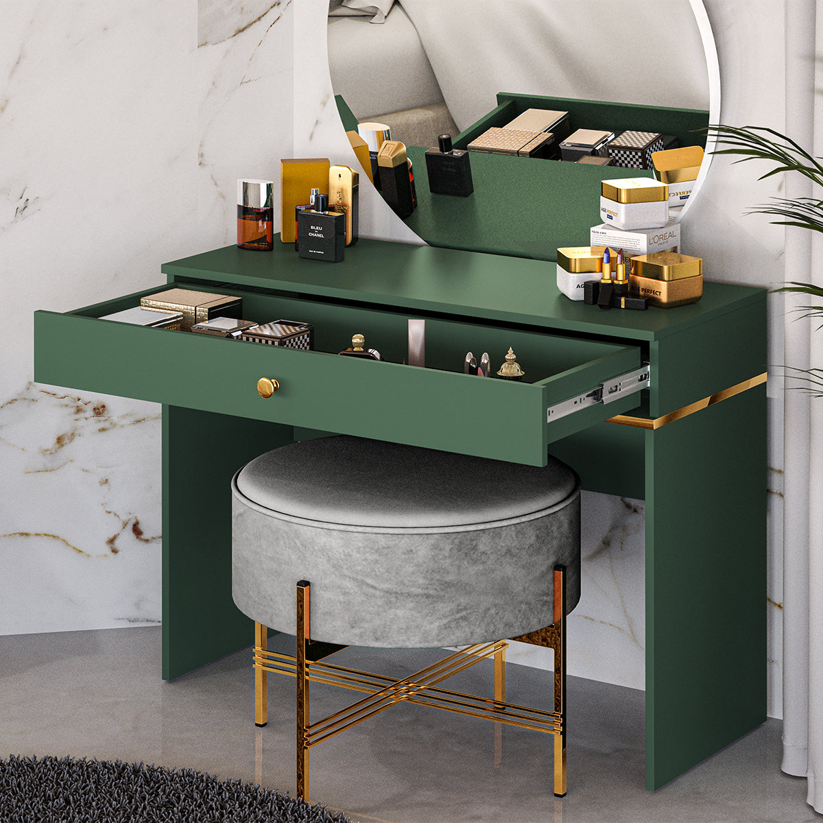 Console Coiffeuse 1 tiroir Thalia Vert - vue 4